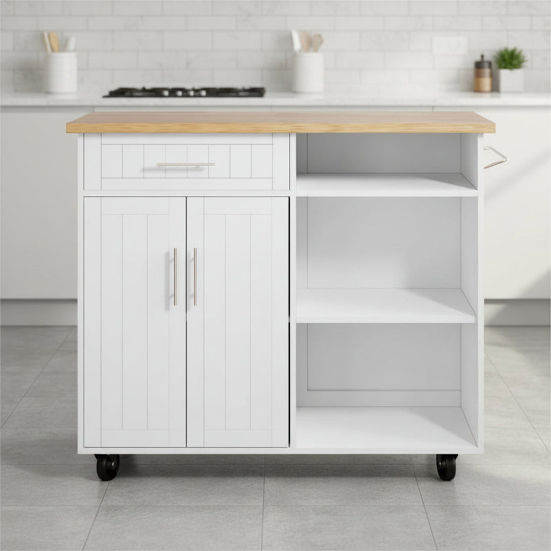 Kitchen Island Cart Solid Wood Top Forty Two Inch Storage