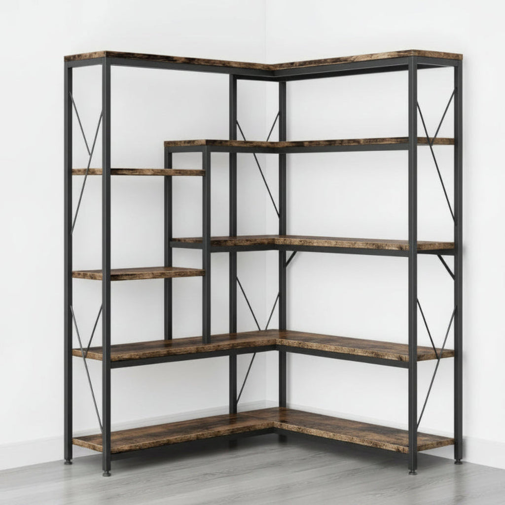 L Shaped Corner Bookshelf Five Tier Storage Display Rack
