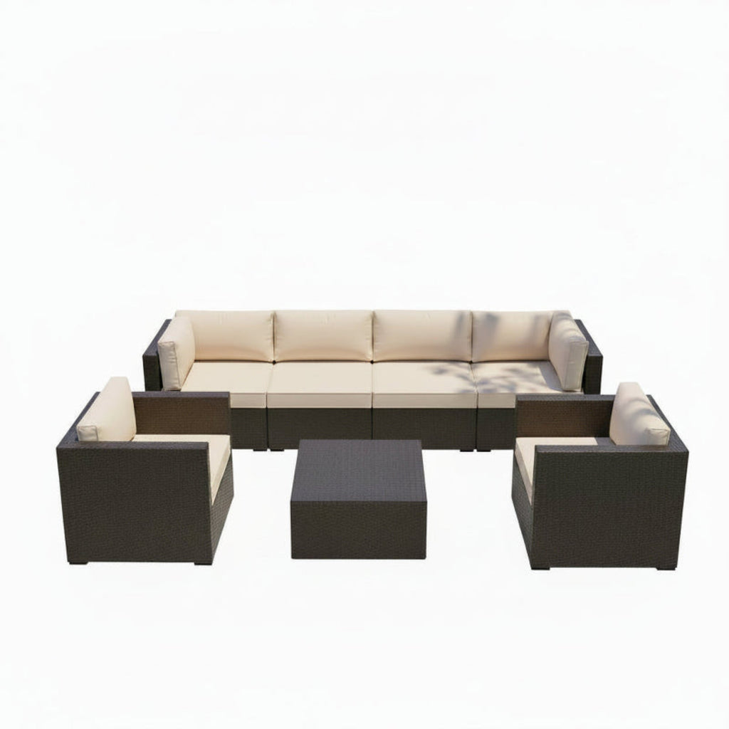 Outdoor PE Wicker Sectional Sofa Set Seven Piece Patio