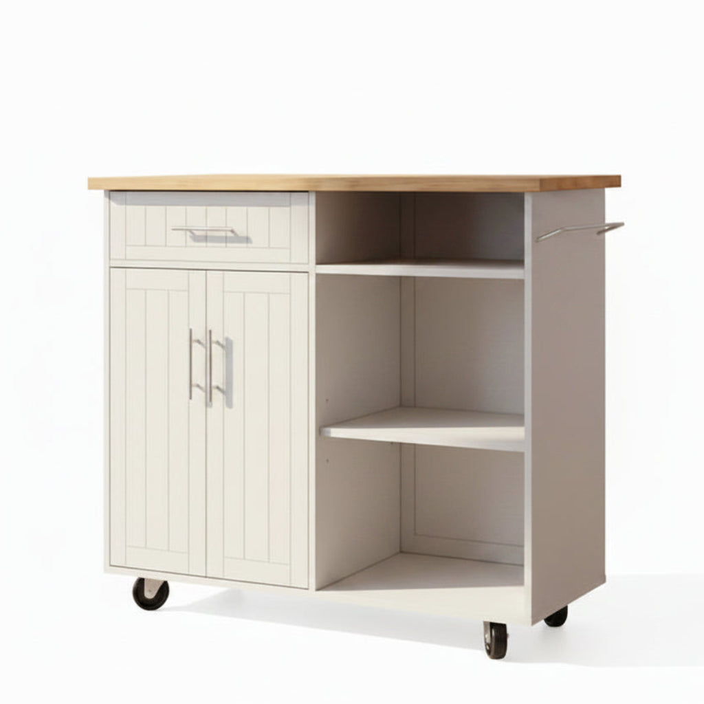 Kitchen Island Cart Solid Wood Top Forty Two Inch Storage