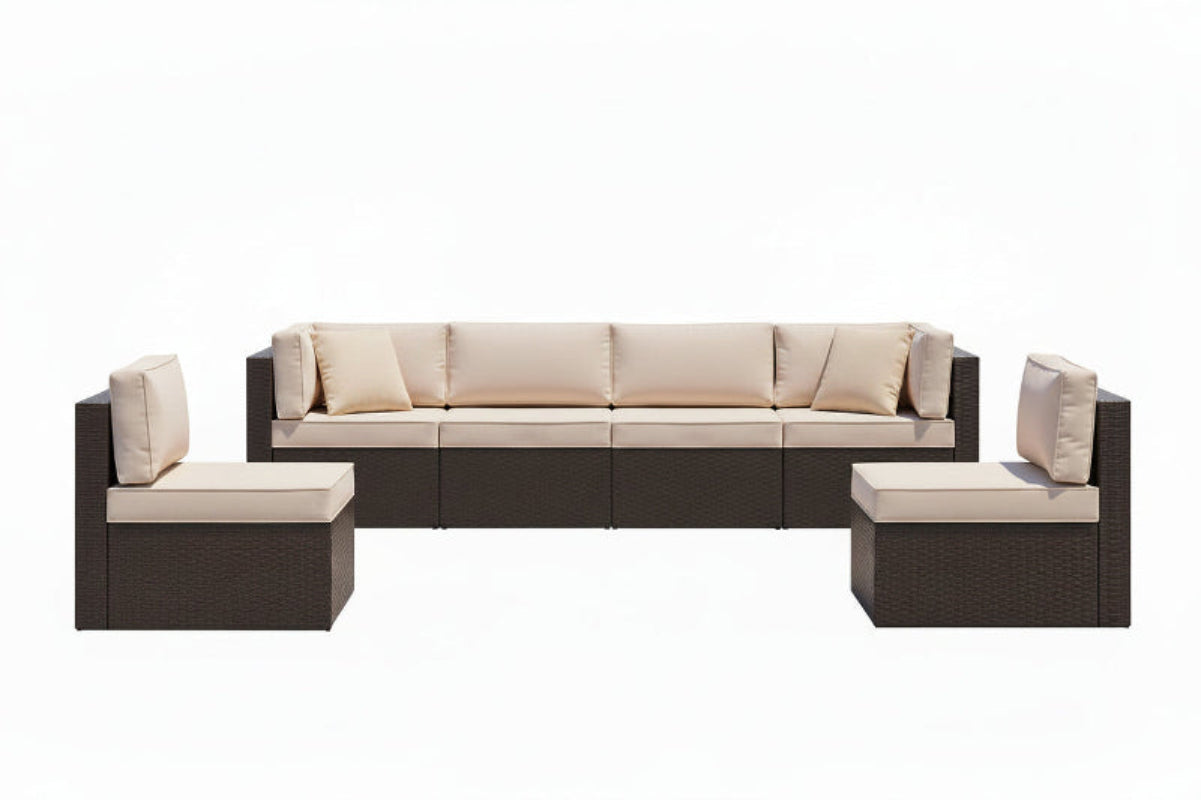 Outdoor PE Wicker Sectional Sofa Set Seven Piece Patio