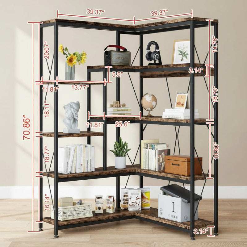 L Shaped Corner Bookshelf Five Tier Storage Display Rack