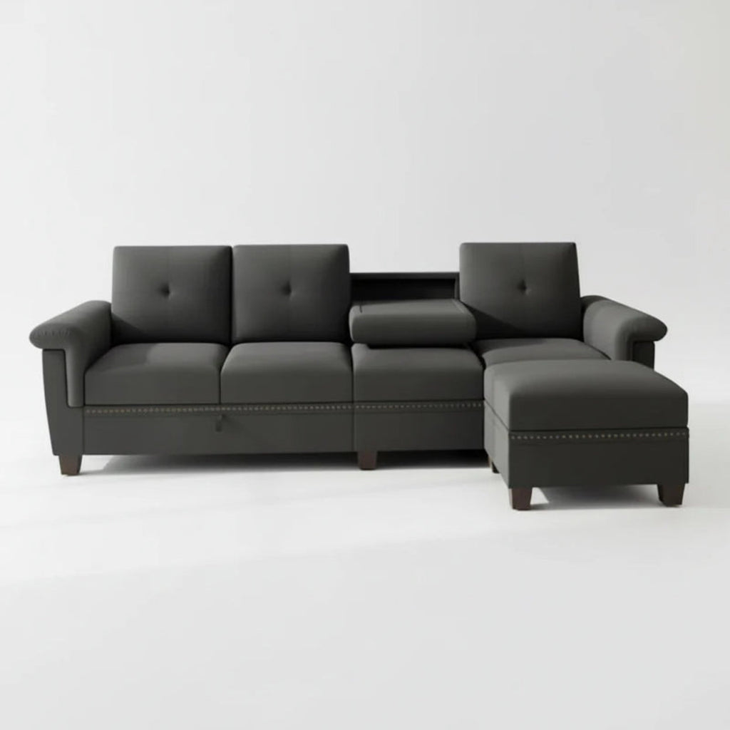 L Shaped Four Seat Sectional Sofa Storage Ottoman Couch