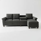 L Shaped Four Seat Sectional Sofa Storage Ottoman Couch