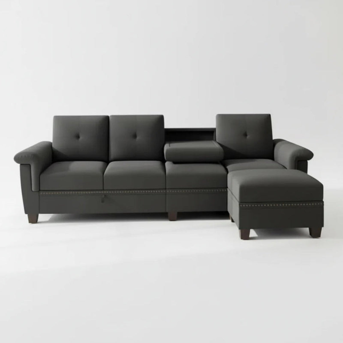 L Shaped Four Seat Sectional Sofa Storage Ottoman Couch