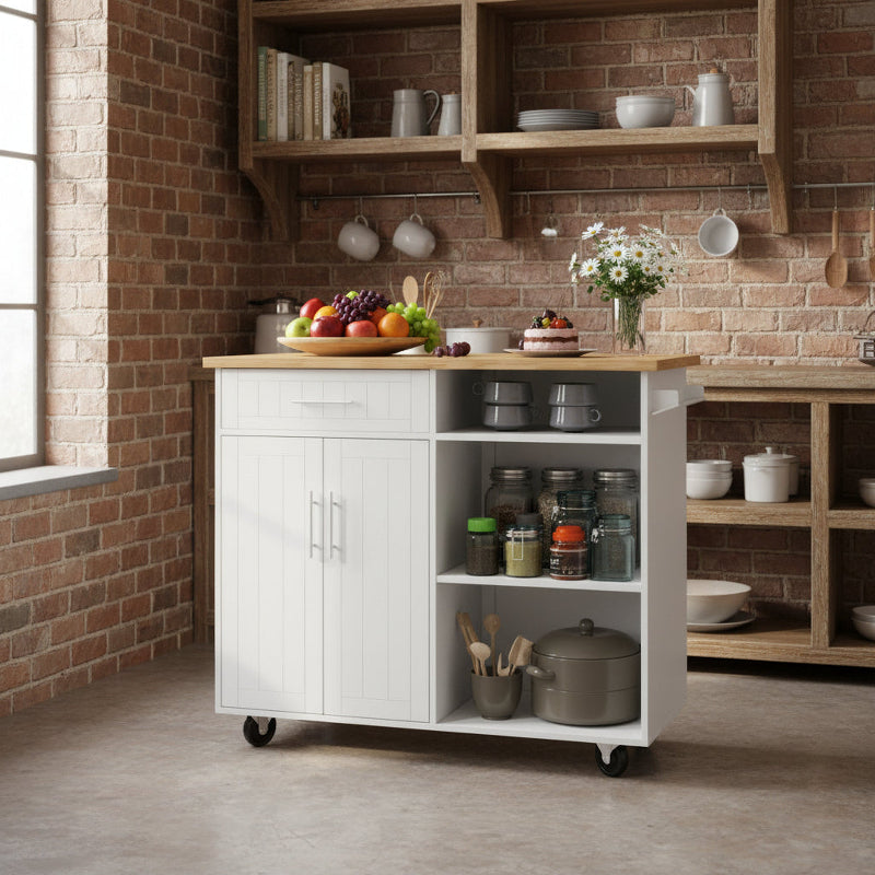 Kitchen Island Cart Solid Wood Top Forty Two Inch Storage