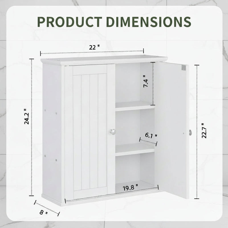 Bathroom Wall Mounted Cabinet Two Door Storage Organizer