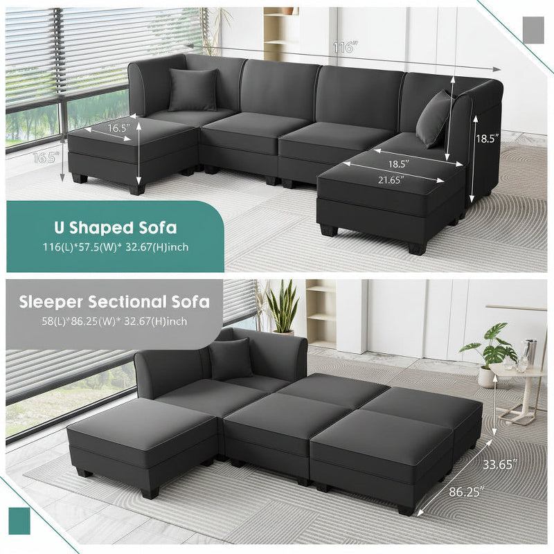 U Shaped Convertible Sectional Sofa Six Seat Living Room