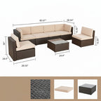 Outdoor PE Wicker Sectional Sofa Set Seven Piece Patio
