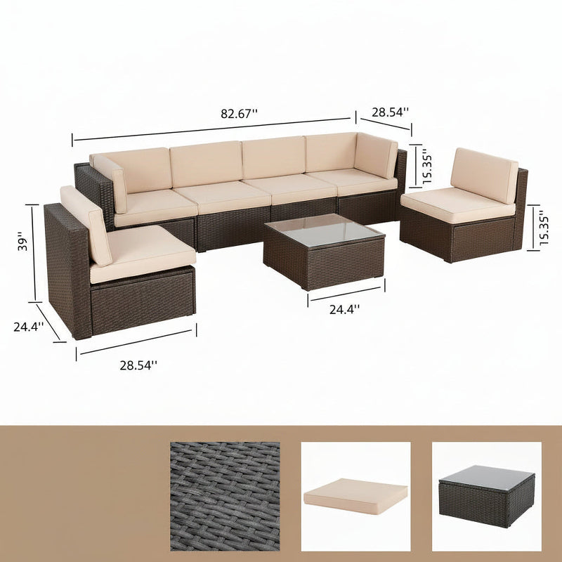 Outdoor PE Wicker Sectional Sofa Set Seven Piece Patio