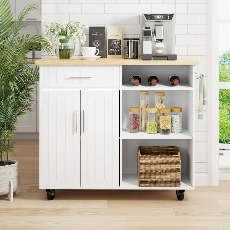 Kitchen Island Cart Solid Wood Top Forty Two Inch Storage