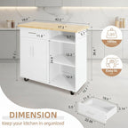 Kitchen Island Cart Solid Wood Top Forty Two Inch Storage