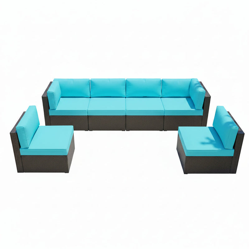 Outdoor PE Wicker Sectional Sofa Set Seven Piece Patio