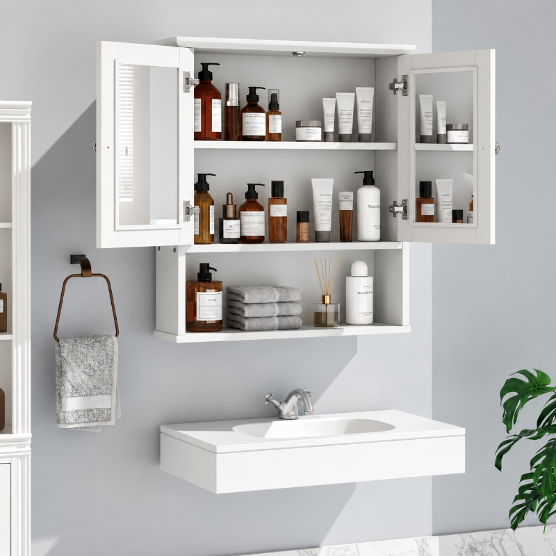 Bathroom Medicine Cabinet Mirror Two Door Storage Cabinet