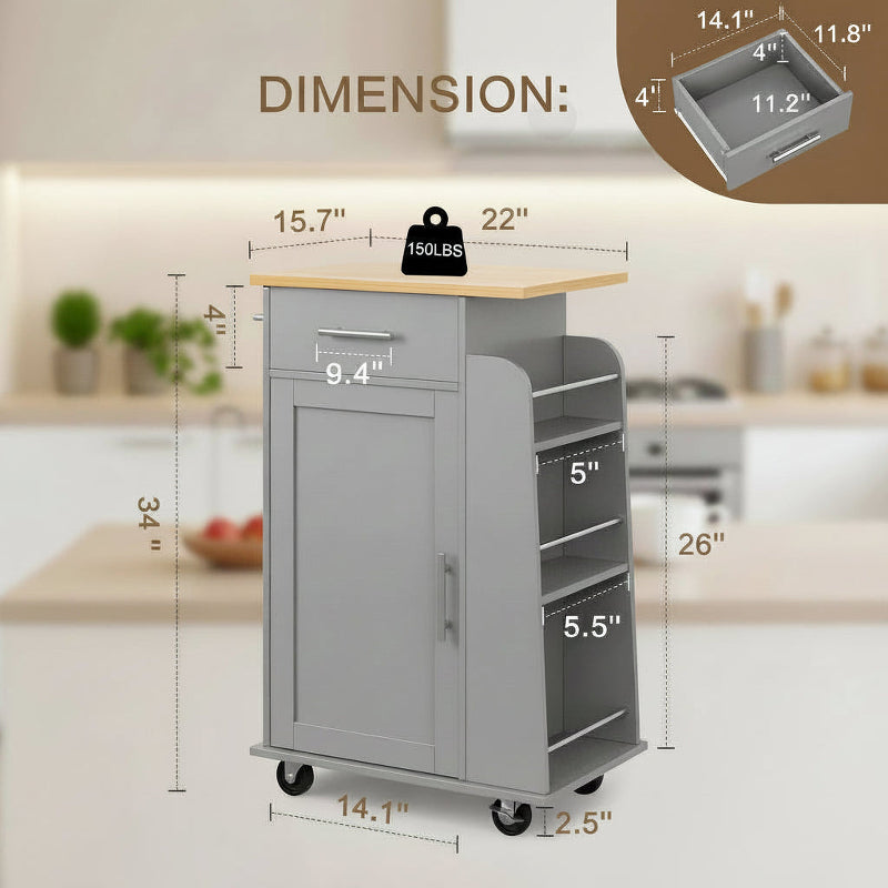 Rolling Kitchen Island Cart Storage Cabinet Mobile Kitchen