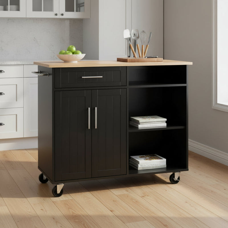 Kitchen Island Cart Solid Wood Top Forty Two Inch Storage