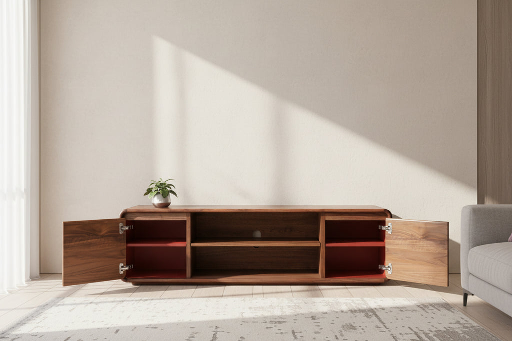 Walnut Media Unit with Modern Storage Cabinet Design