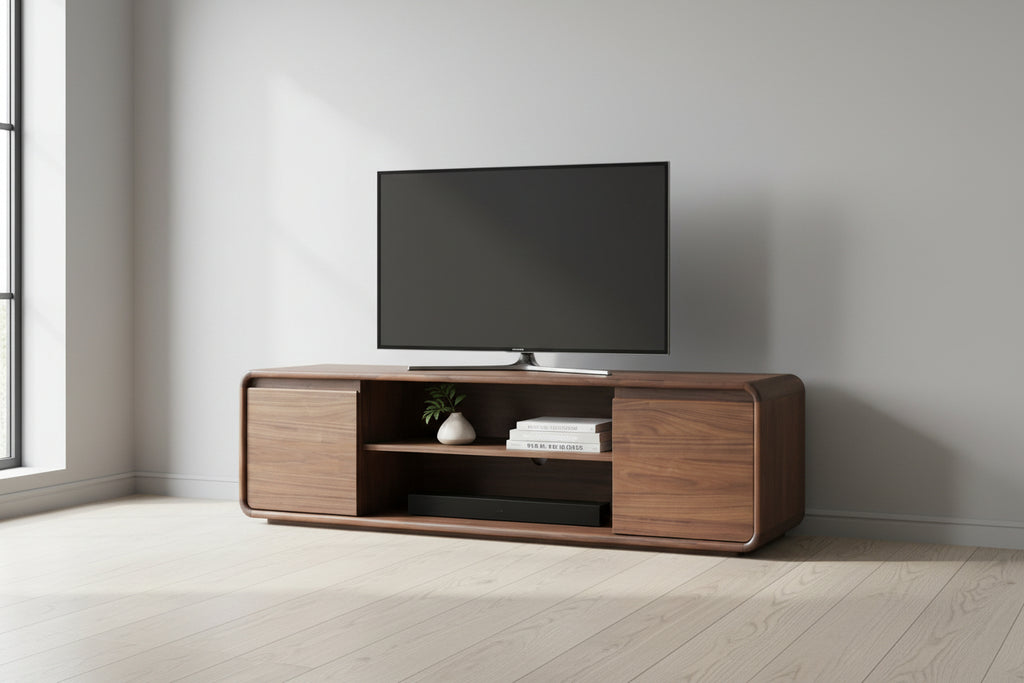 Walnut Media Unit with Modern Storage Cabinet Design