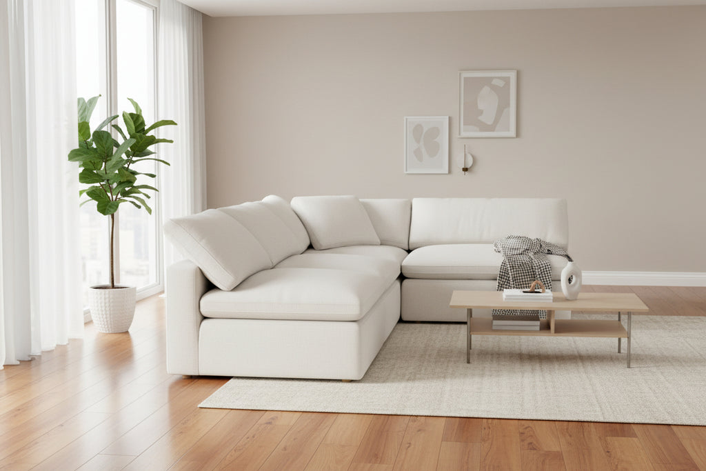 Large 4 Piece Open Modular Sectional in Cream Linen