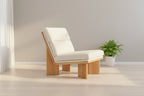 Oak Frame Lounge Chair with Herringbone Upholstery