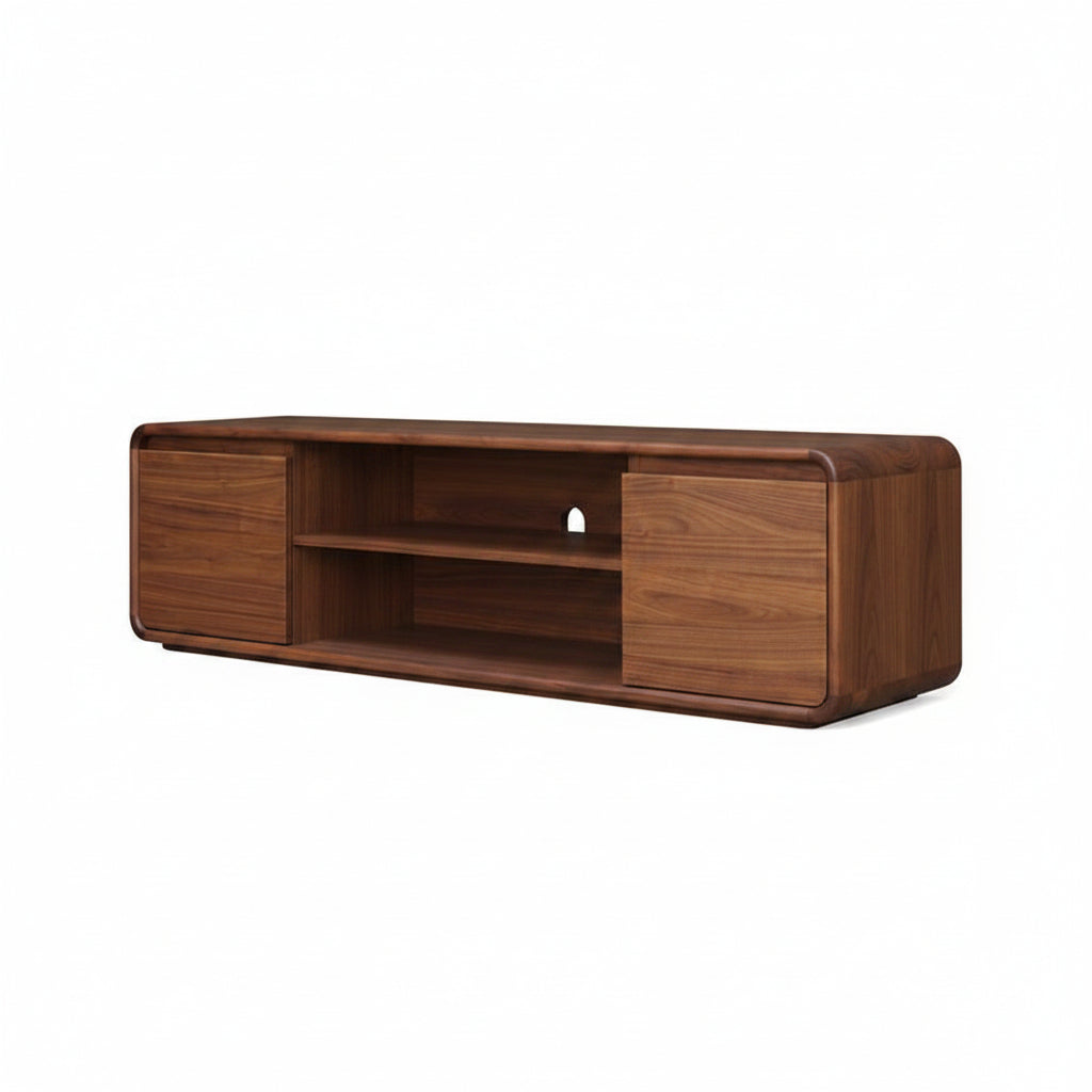 Walnut Media Unit with Modern Storage Cabinet Design