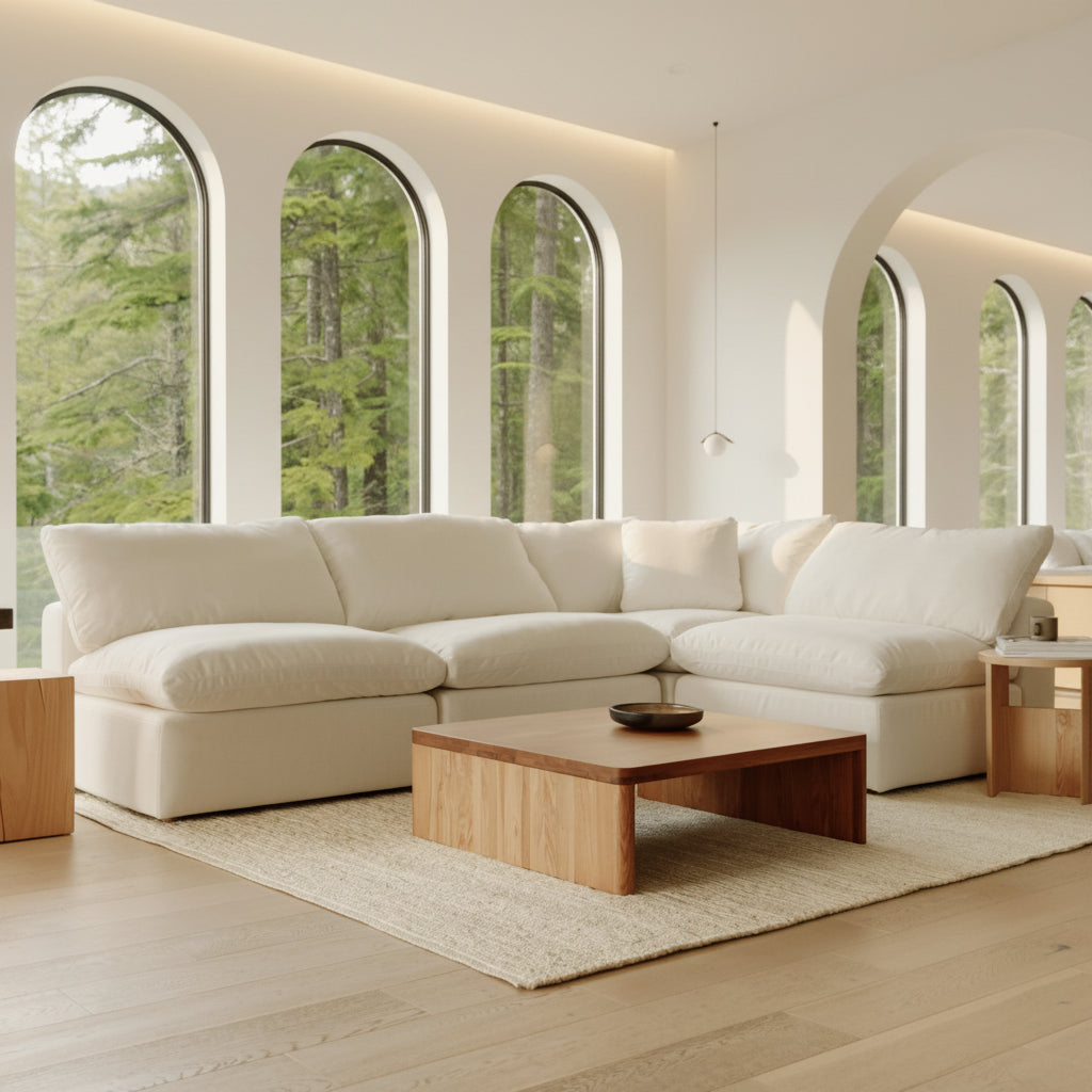 Large 4 Piece Open Modular Sectional in Cream Linen