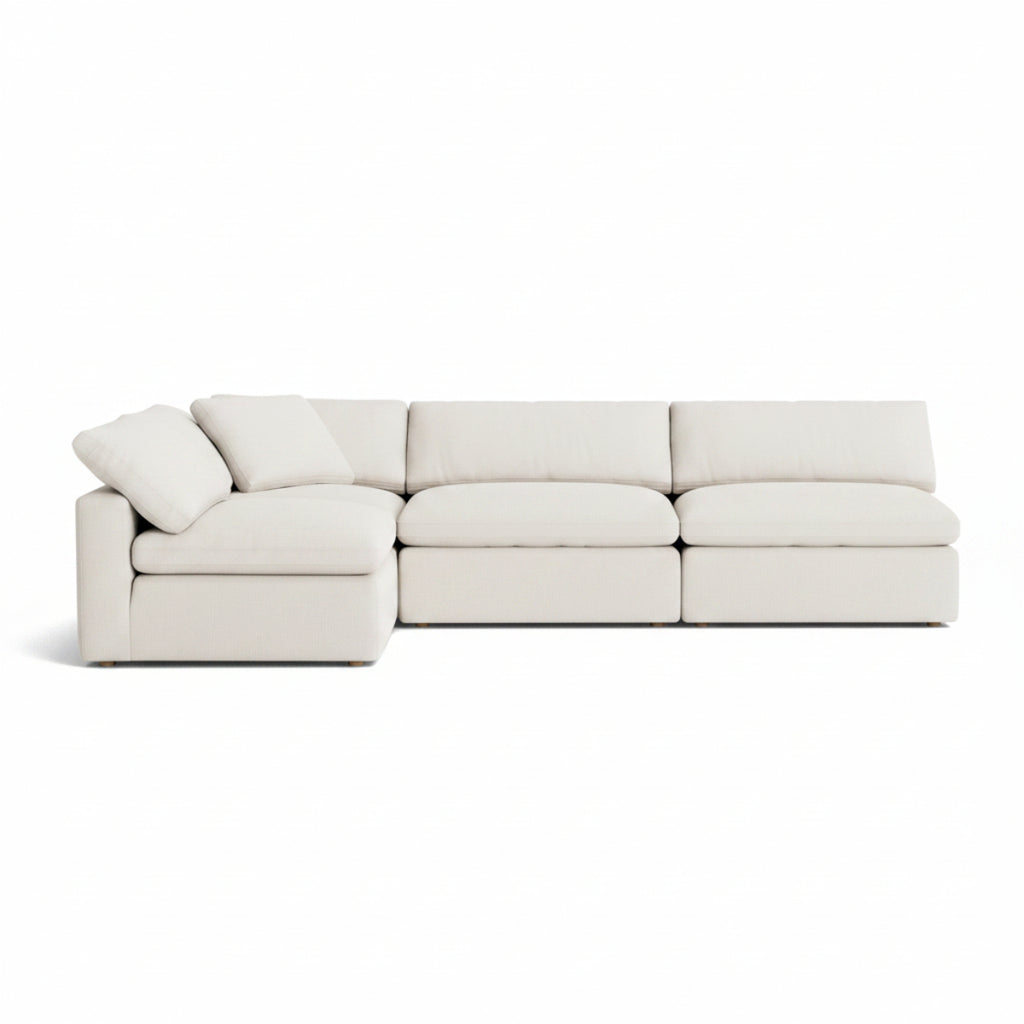 Large 4 Piece Open Modular Sectional in Cream Linen