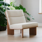 Oak Frame Lounge Chair with Herringbone Upholstery
