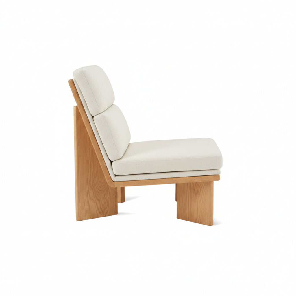 Oak Frame Lounge Chair with Herringbone Upholstery