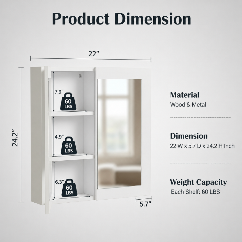 Bathroom Medicine Cabinet Mirror Two Door Storage Cabinet