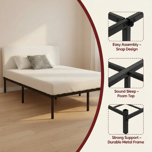 Bed Frame with LED Light and 2 Drawer Metal Platform Set