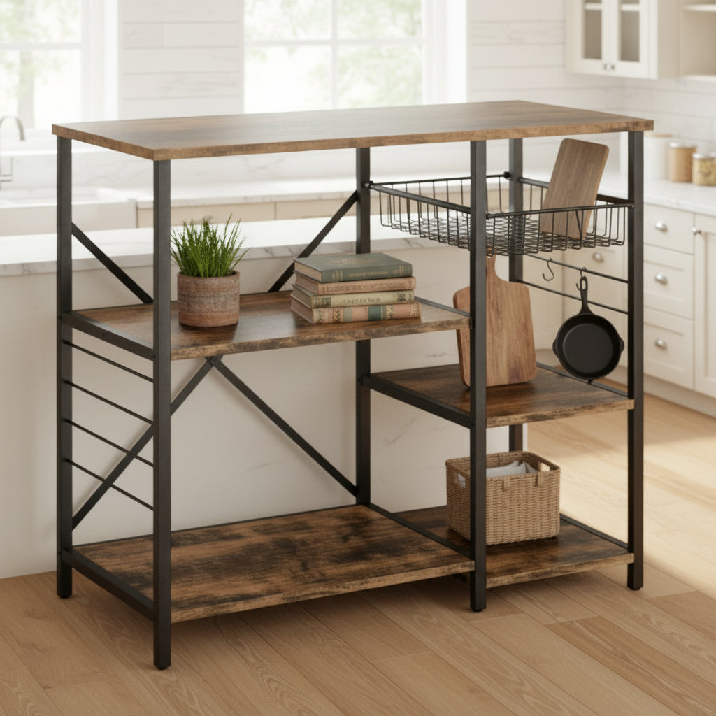 Kitchen Bakers Rack Coffee Bar Microwave Stand Storage Rack