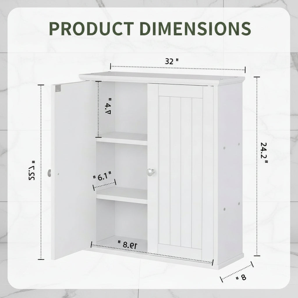 Bathroom Wall Mounted Cabinet Two Door Storage Organizer