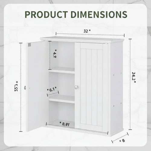 Bathroom Wall Mounted Cabinet Two Door Storage Organizer