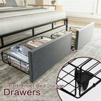 Bed Frame with LED Light and 2 Drawer Metal Platform Set