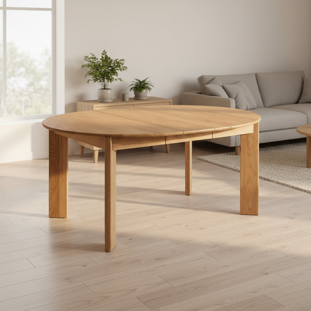 Round Extendable Oak Dining Table Seats 4 to 8