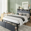 Bed Frame with LED Light and 2 Drawer Metal Platform Set