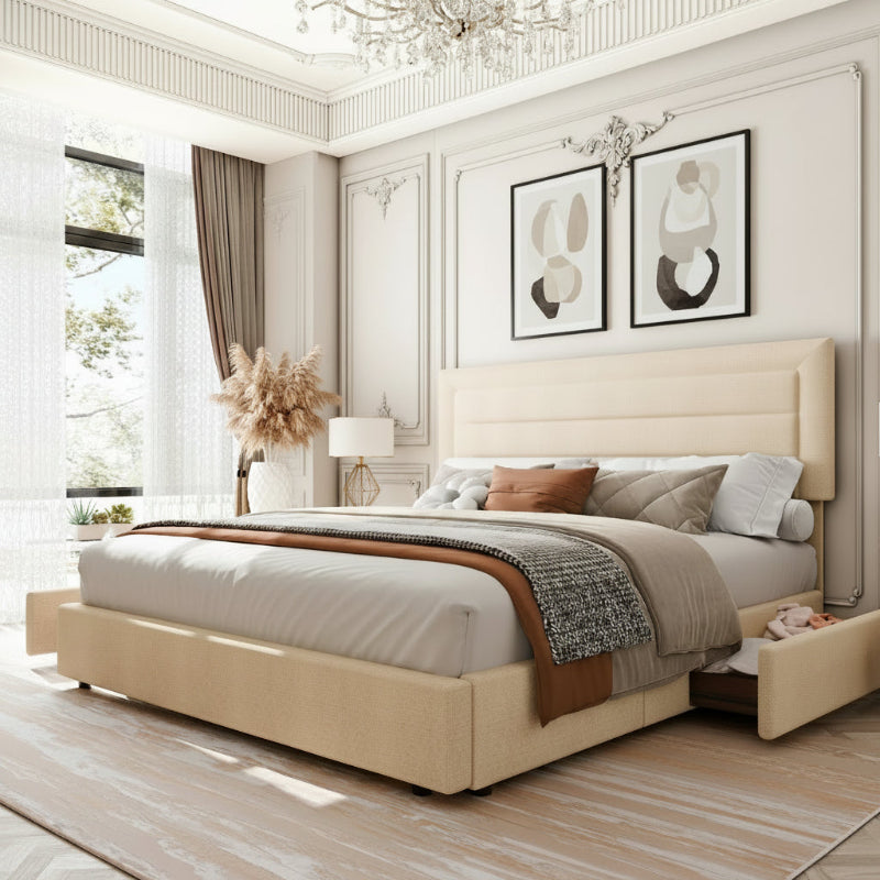 Bed Frame with 4 Storage Drawers Modern Platform Bed Set