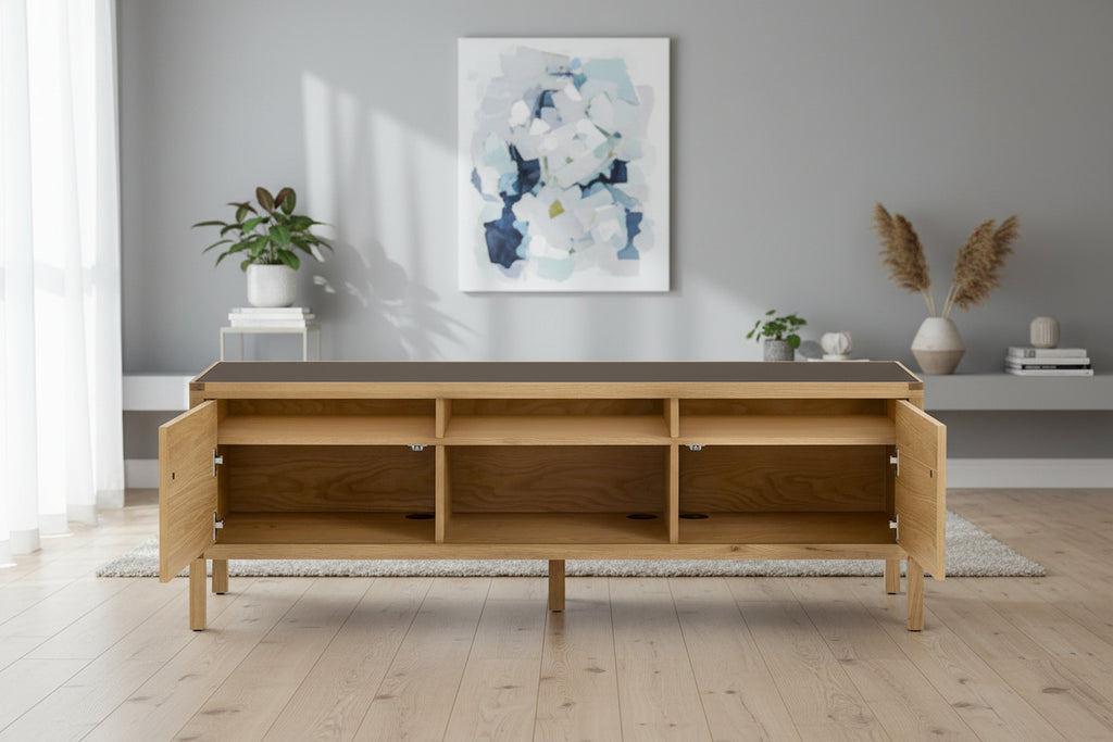 White Oak Media Unit with Modern Storage Design