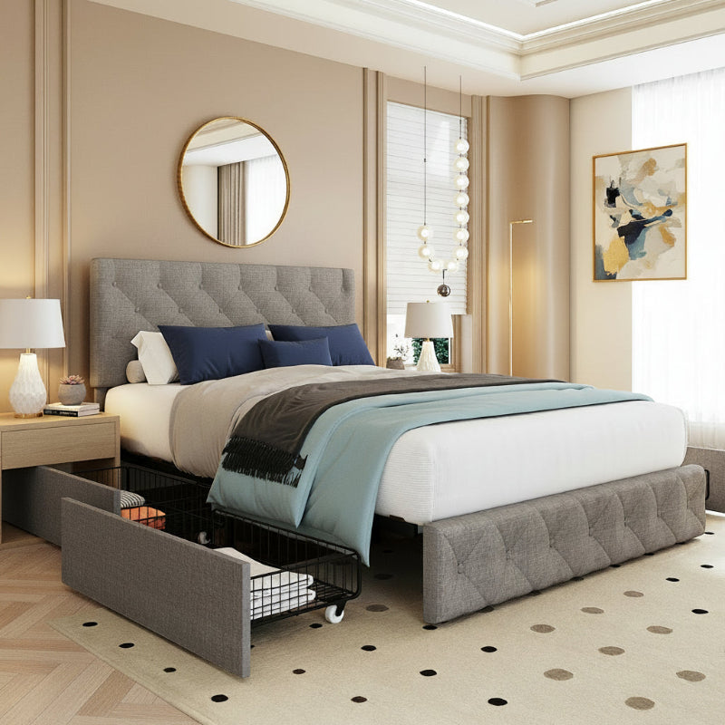 Bed Frame with 4 Storage Drawers Modern Platform Bed Set