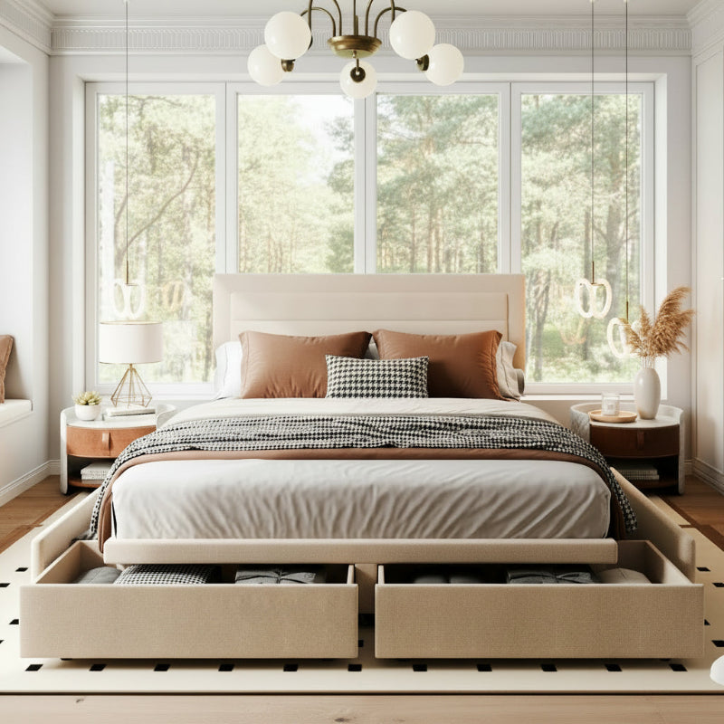 Bed Frame with 4 Storage Drawers Modern Platform Bed Set