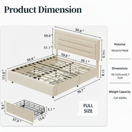 Bed Frame with 4 Storage Drawers Modern Platform Bed Set